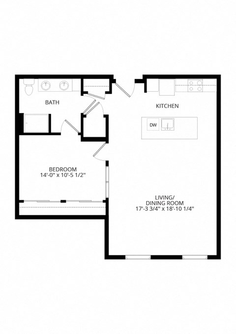 Floor plan for 1 bed, 1 bath, 875 sqft